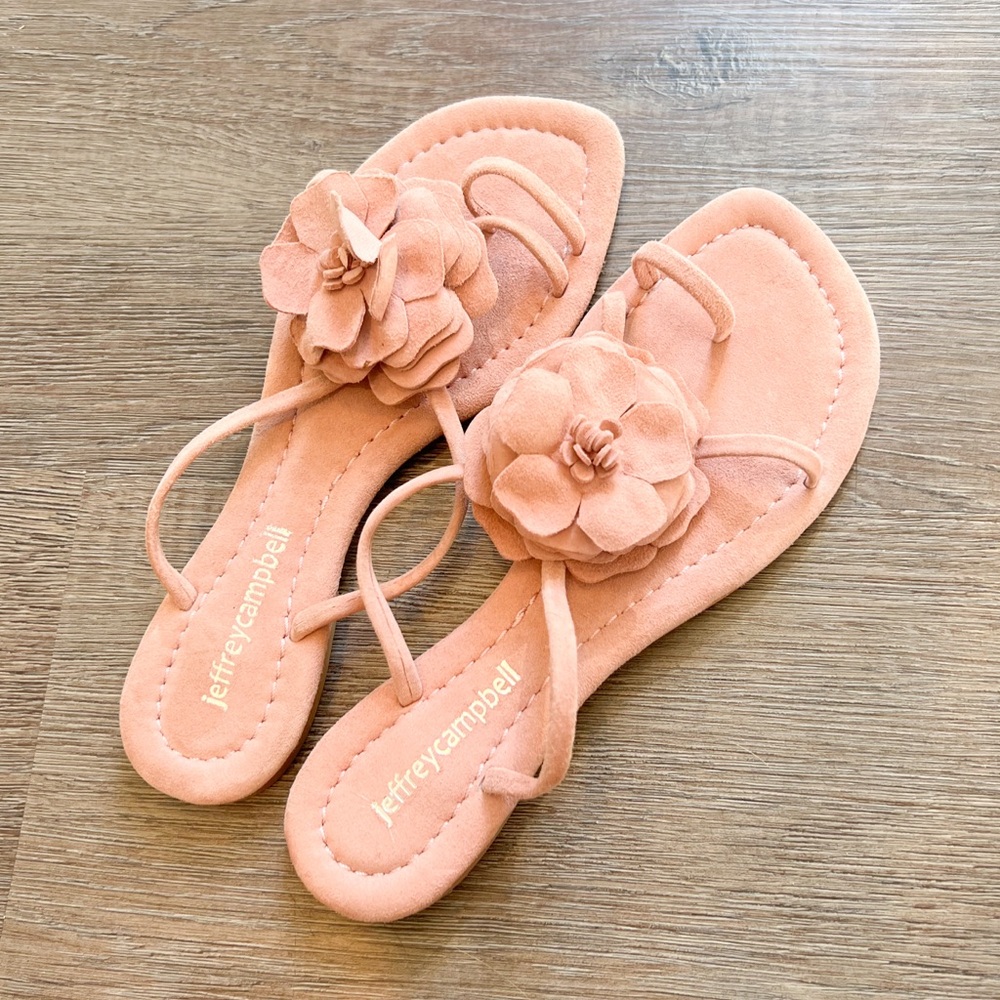 Jeffrey Campbell pink suede flower sandals shoes size 37 6 new